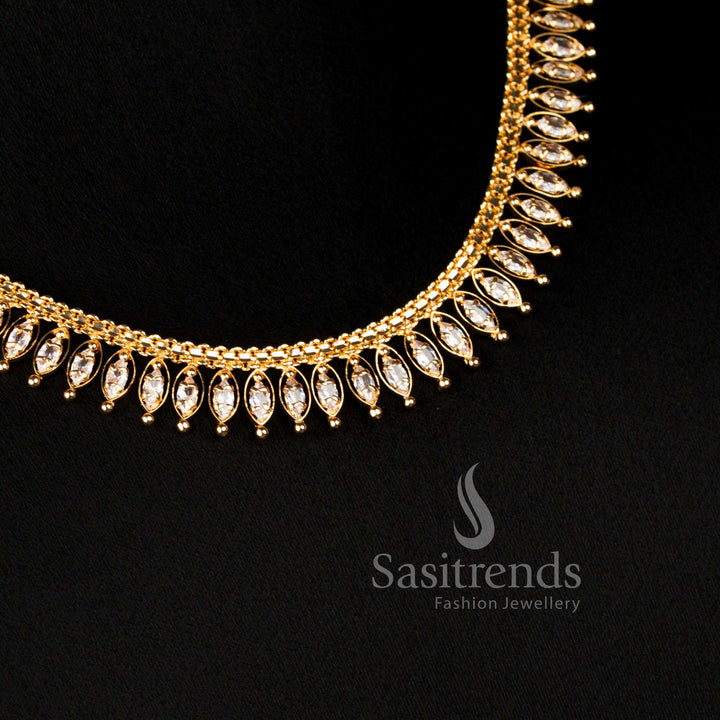 American Diamond Micro Gold Plated White Stone Designer Necklace - Sasitrends
