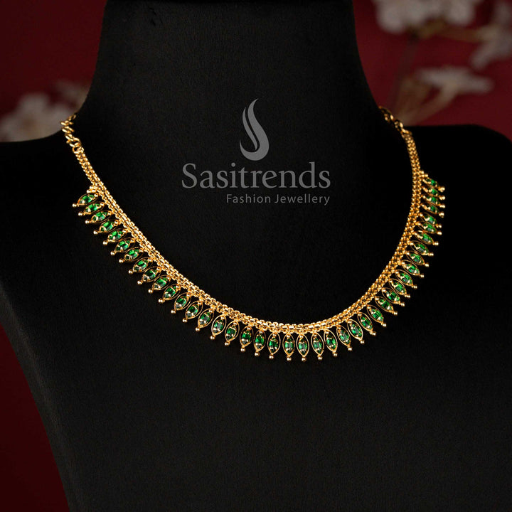 Elegant American Diamond Micro Gold Plated White Stone Necklace for Women - Sasitrends