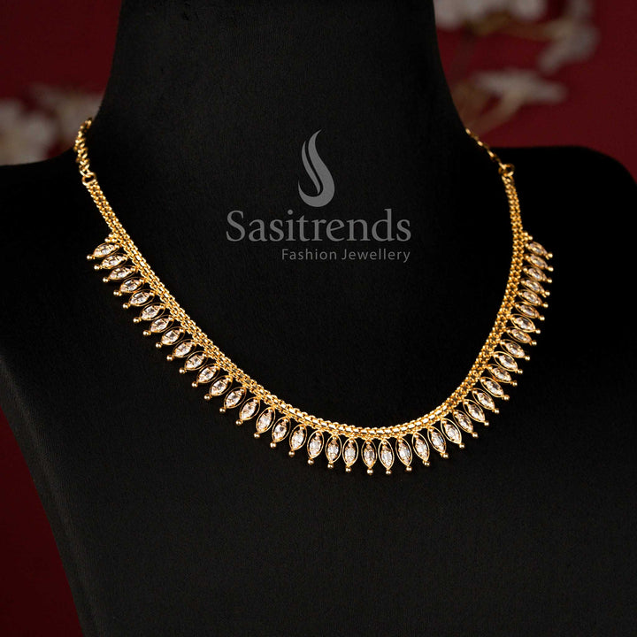 American Diamond Micro Gold Plated White Stone Designer Necklace - Sasitrends