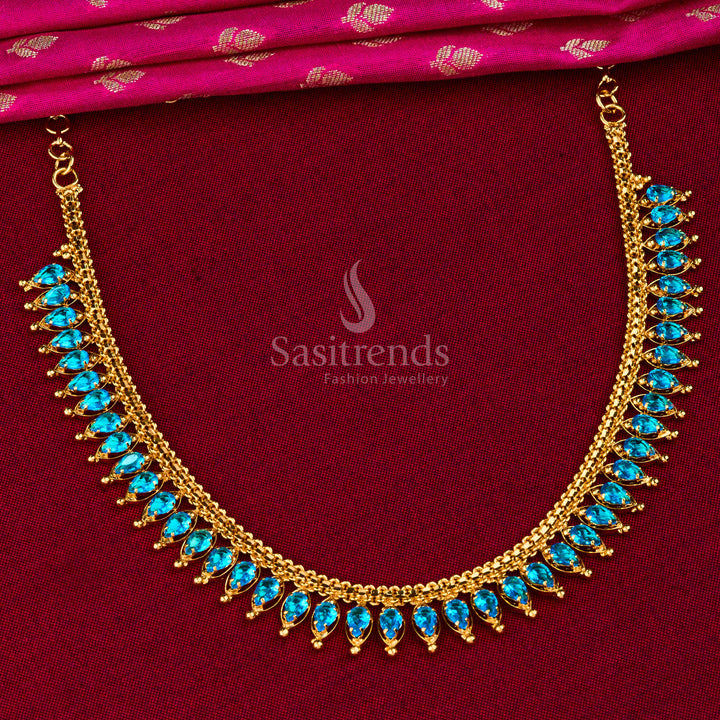 Exquisite ocean blue stone jewellery set with micro gold plating, showcasing festive royal elegance with handcrafted beauty - Sasitrends