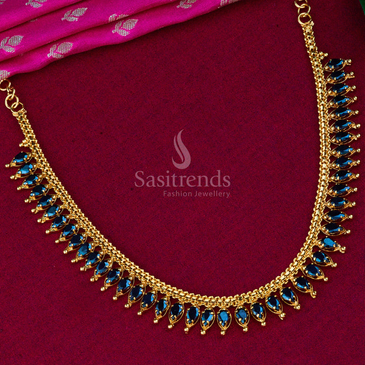 Stunning Dark  blue stone jewellery set with gold plating, handcrafted for premium traditional charm  - Sasitrends