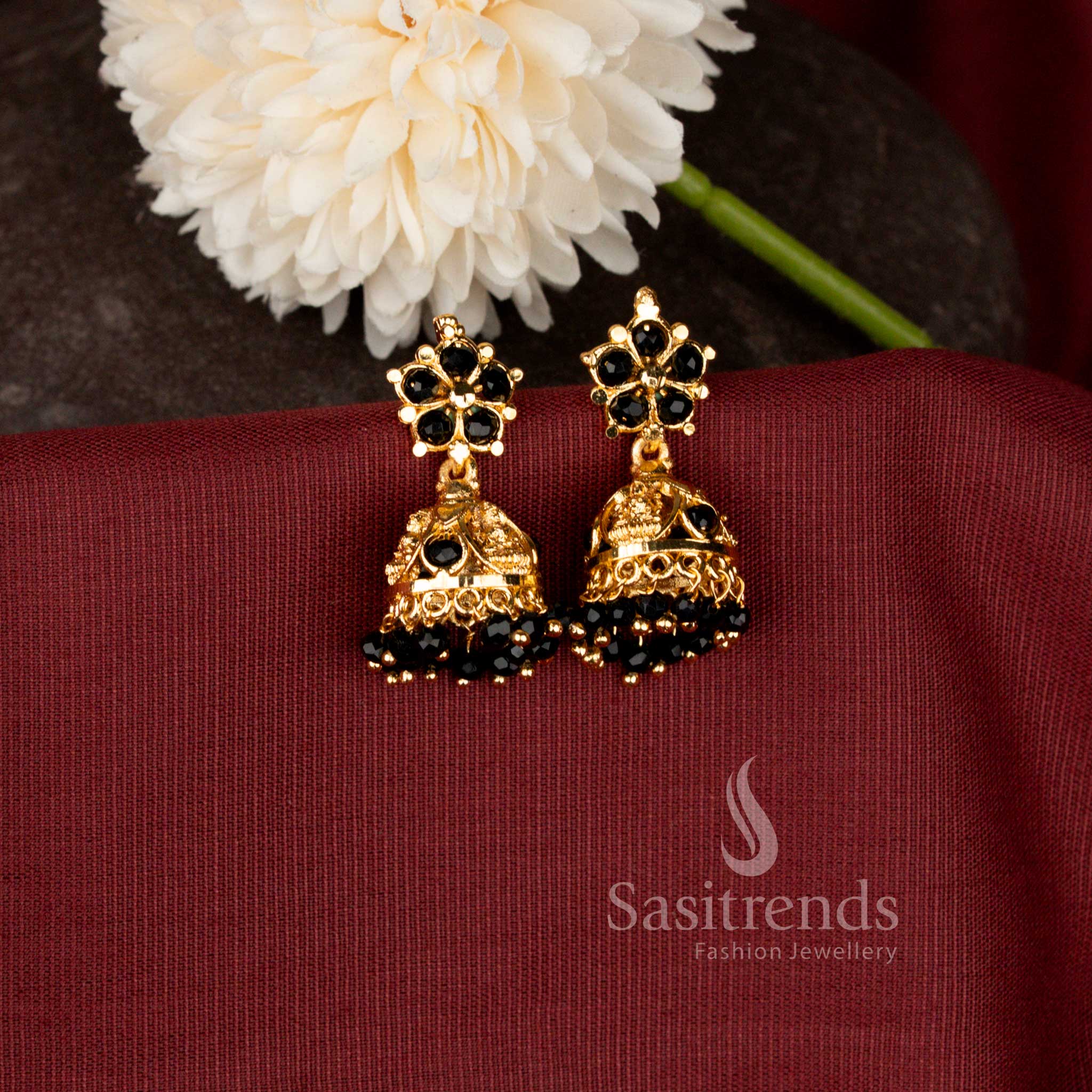 Traditional Floral Design Micro Gold Plated Jhumka Earrings with Intricate Filigree Work - Sasitrends