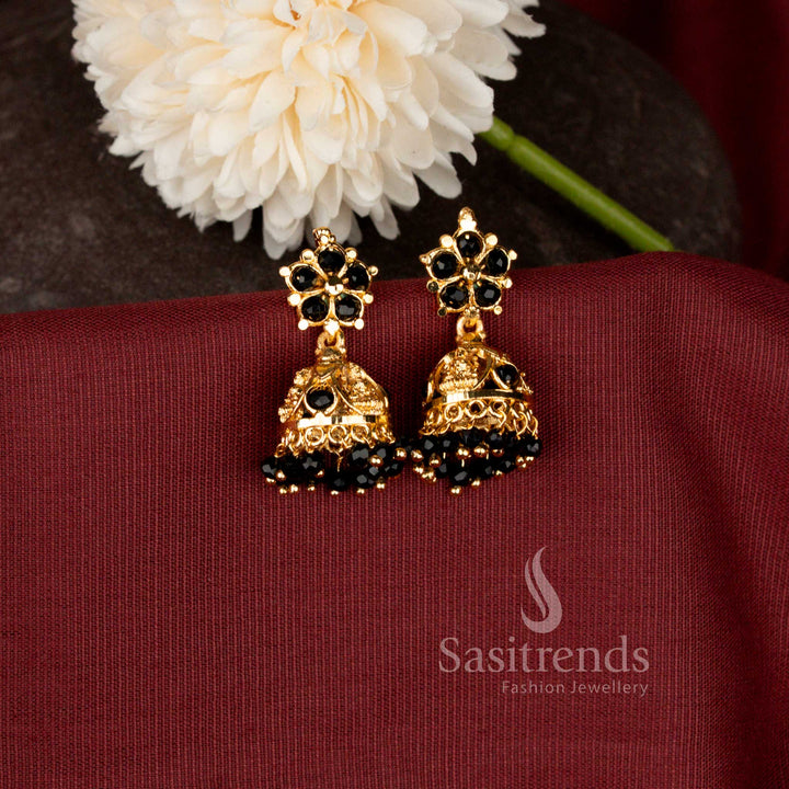 Traditional Floral Design Micro Gold Plated Jhumka Earrings with Intricate Filigree Work - Sasitrends