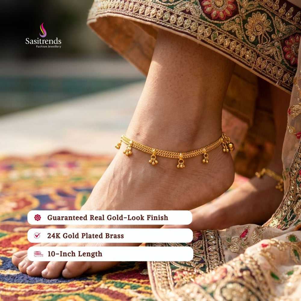 Guaranteed real gold look 24k micro gold plated anklets model image - Sasitrends