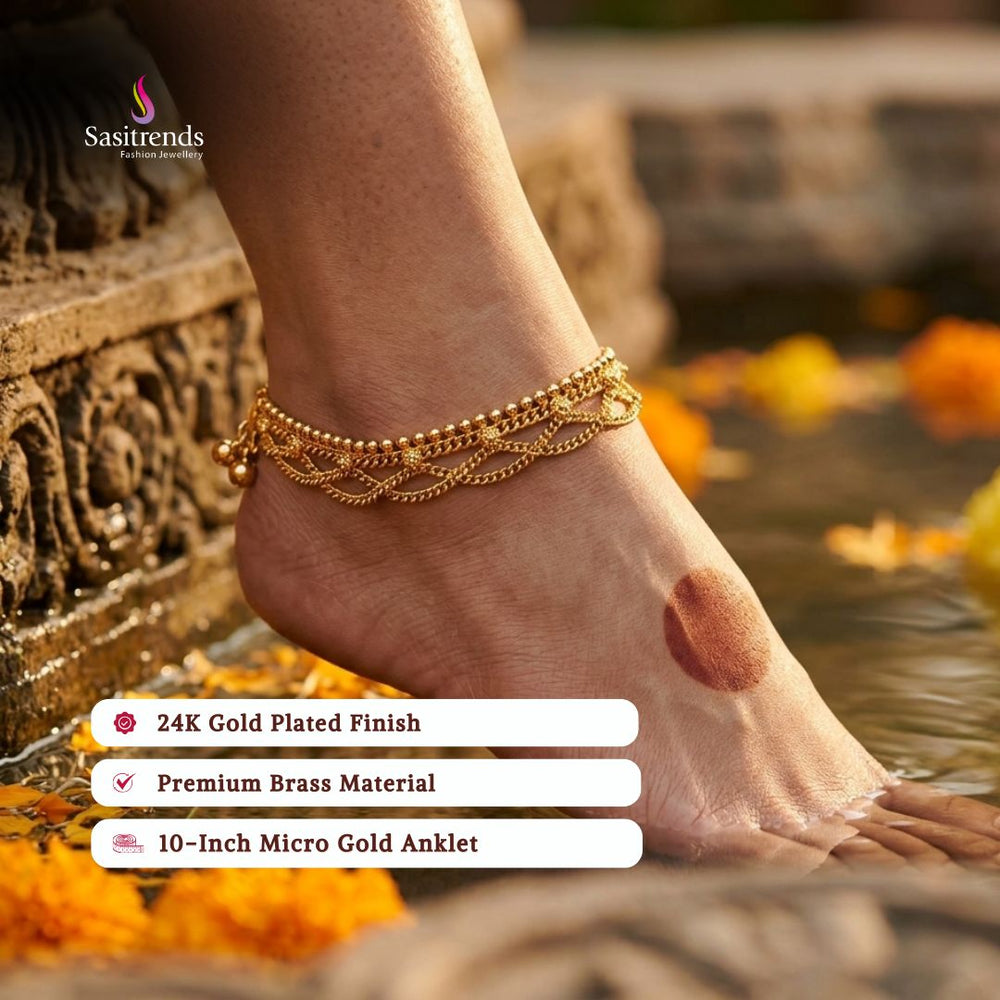 Guaranteed real gold look 24k micro gold plated anklets model image - Sasitrends