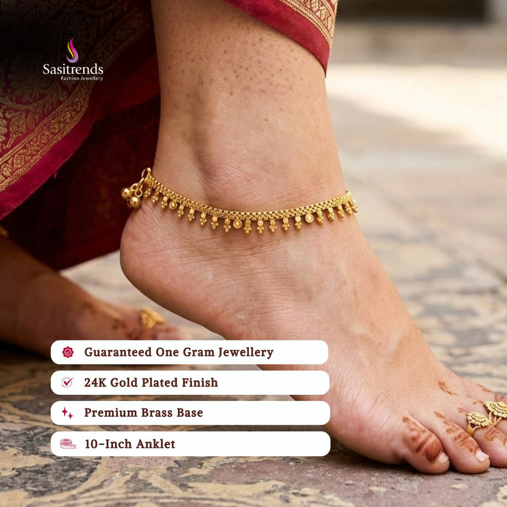Guaranteed real gold look 24k micro gold plated anklets model image - Sasitrends