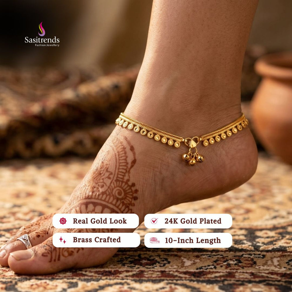Guaranteed real gold look 24k micro gold plated anklets model image - Sasitrends