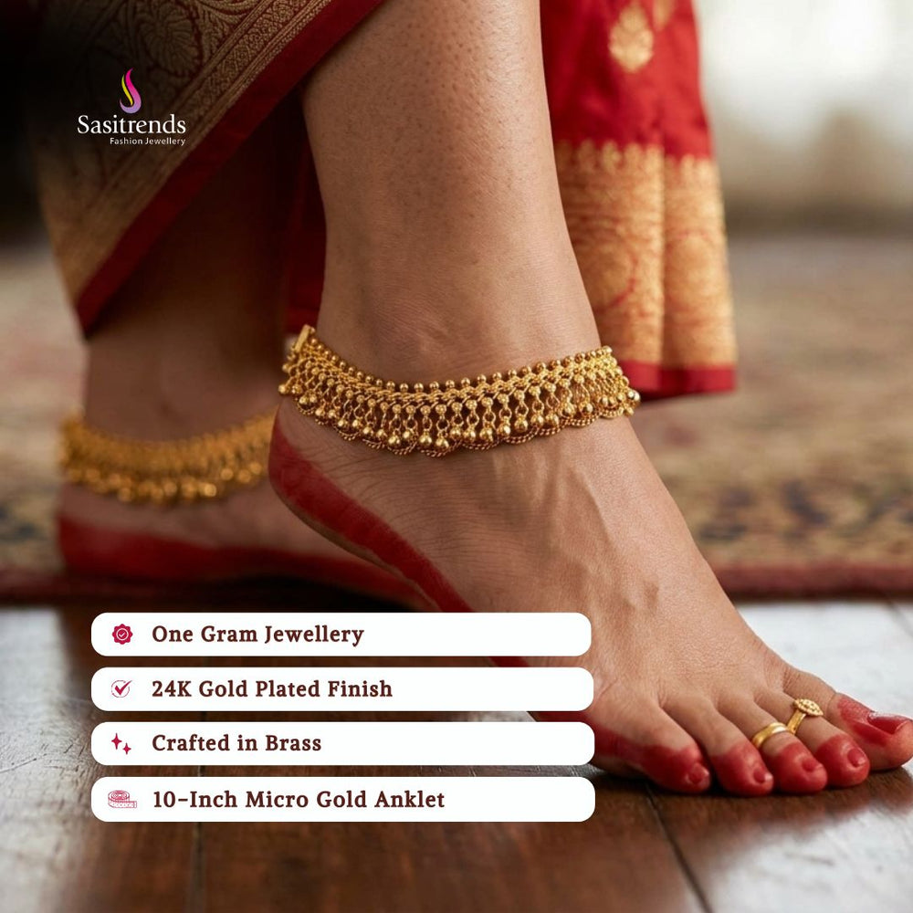Guaranteed real gold look 24k micro gold plated anklets model image - Sasitrends