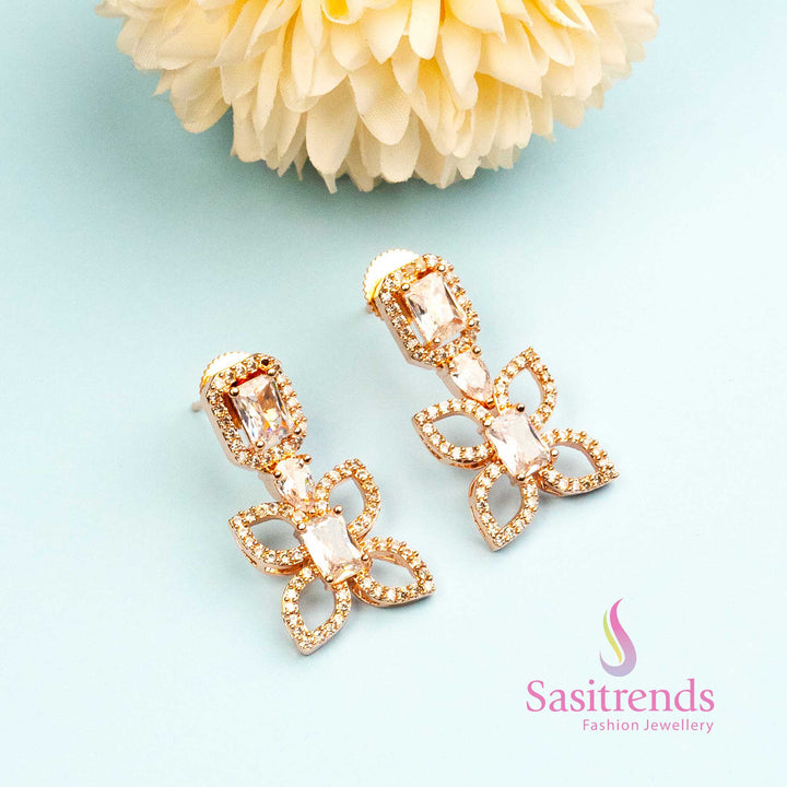 Crystal Flare Flutter white American Diamond butterfly earrings in rose gold – stylish and feminine jewellery for ethnic elegance – Sasitrends