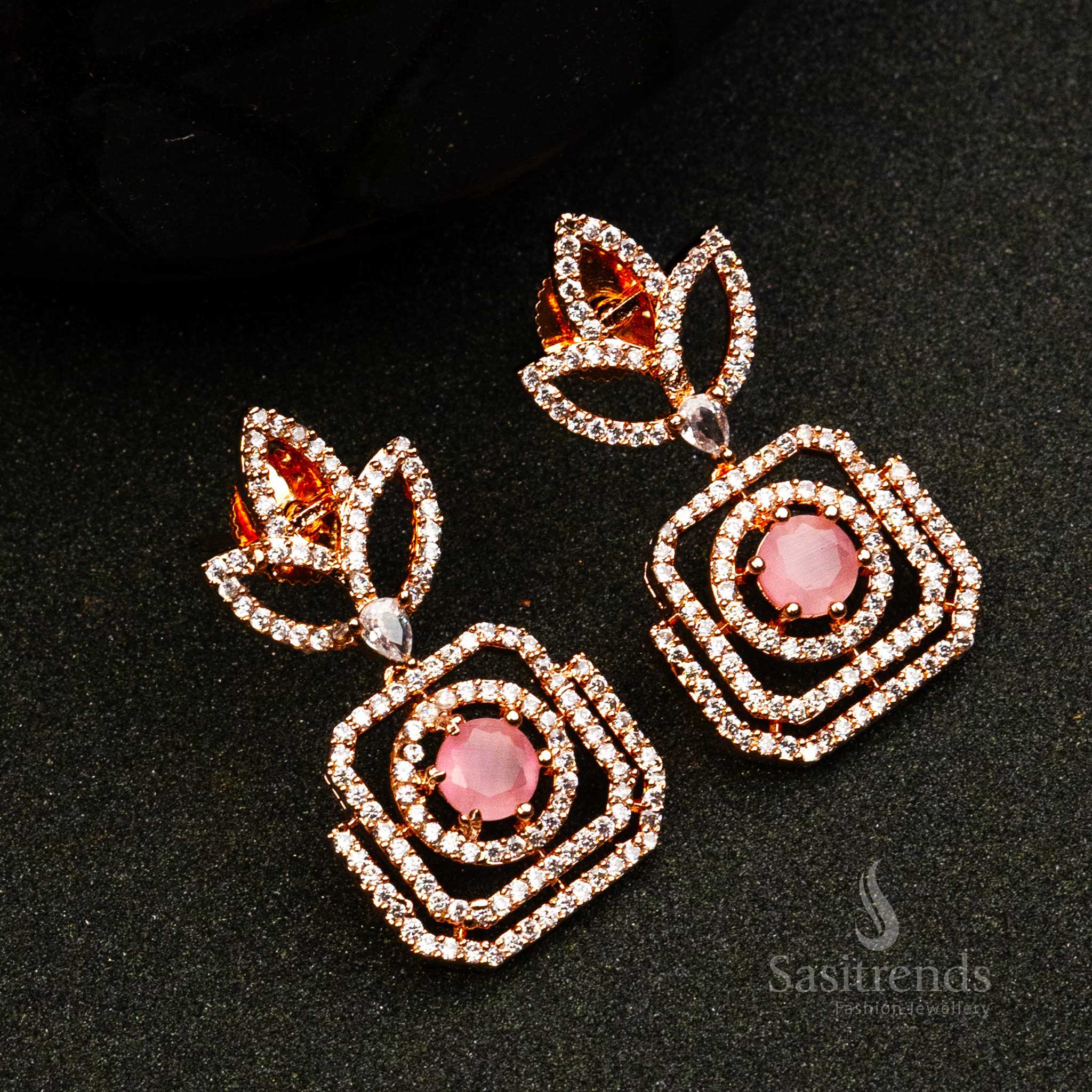 Blush Royale Charm pink AD stone rose gold earrings – gorgeous jewellery piece for festive and wedding attire – Sasitrends