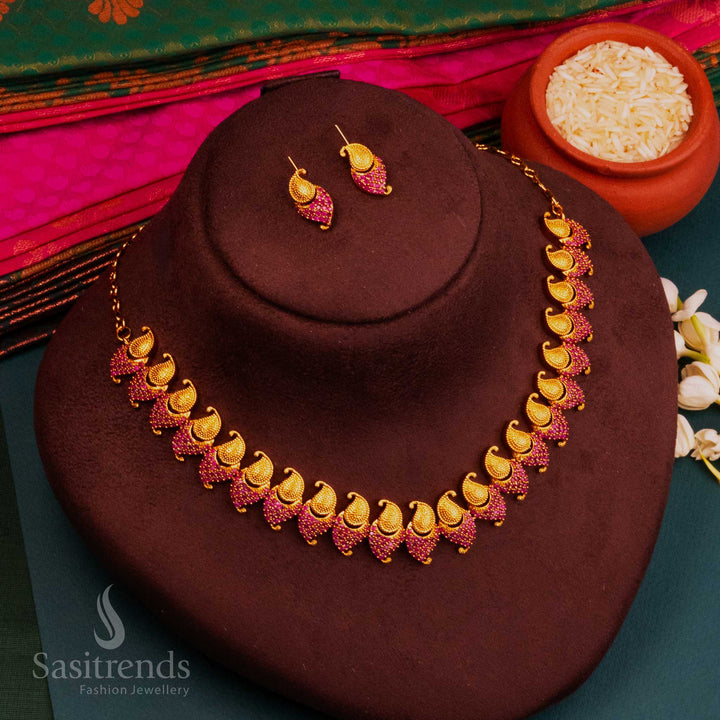 Ruby AD crystal temple jewellery set with matte finish, sacred lustre and timeless devotional appearance — a celebration of tradition by Sasitrends