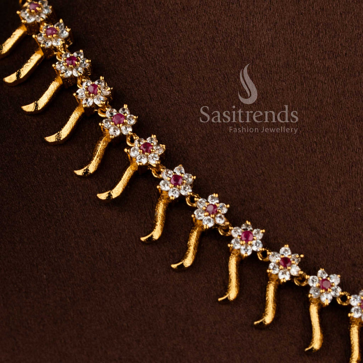 Bridal matte gold floral necklace set with white ruby AD stones and intricate design by Sasitrends