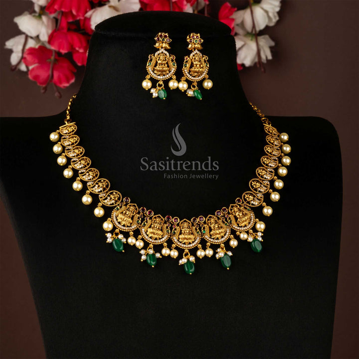 Traditional Matte Gold Plated Lakshmi and Mango Designer Jewellery Set - Sasitrends