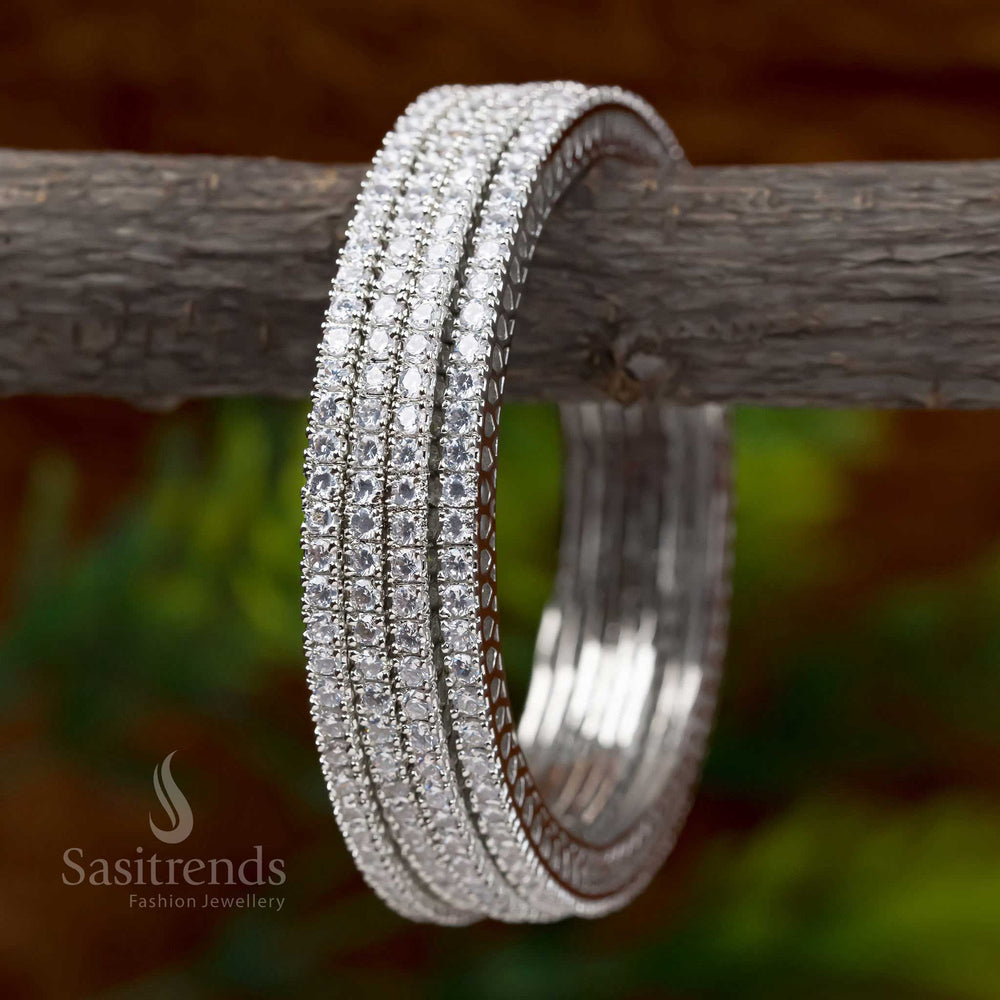 Capture Hearts with the Latest Rhodium Silver Plated Party Bangles Embellished with American Diamonds - Sasitrends