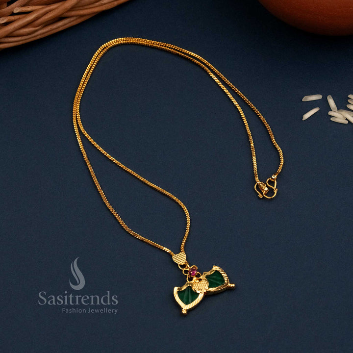 Traditional green Palakka necklace in micro gold plating, exuding cultural Kerala elegance for Onam, weddings, and festive rituals – jewellery set by Sasitrends