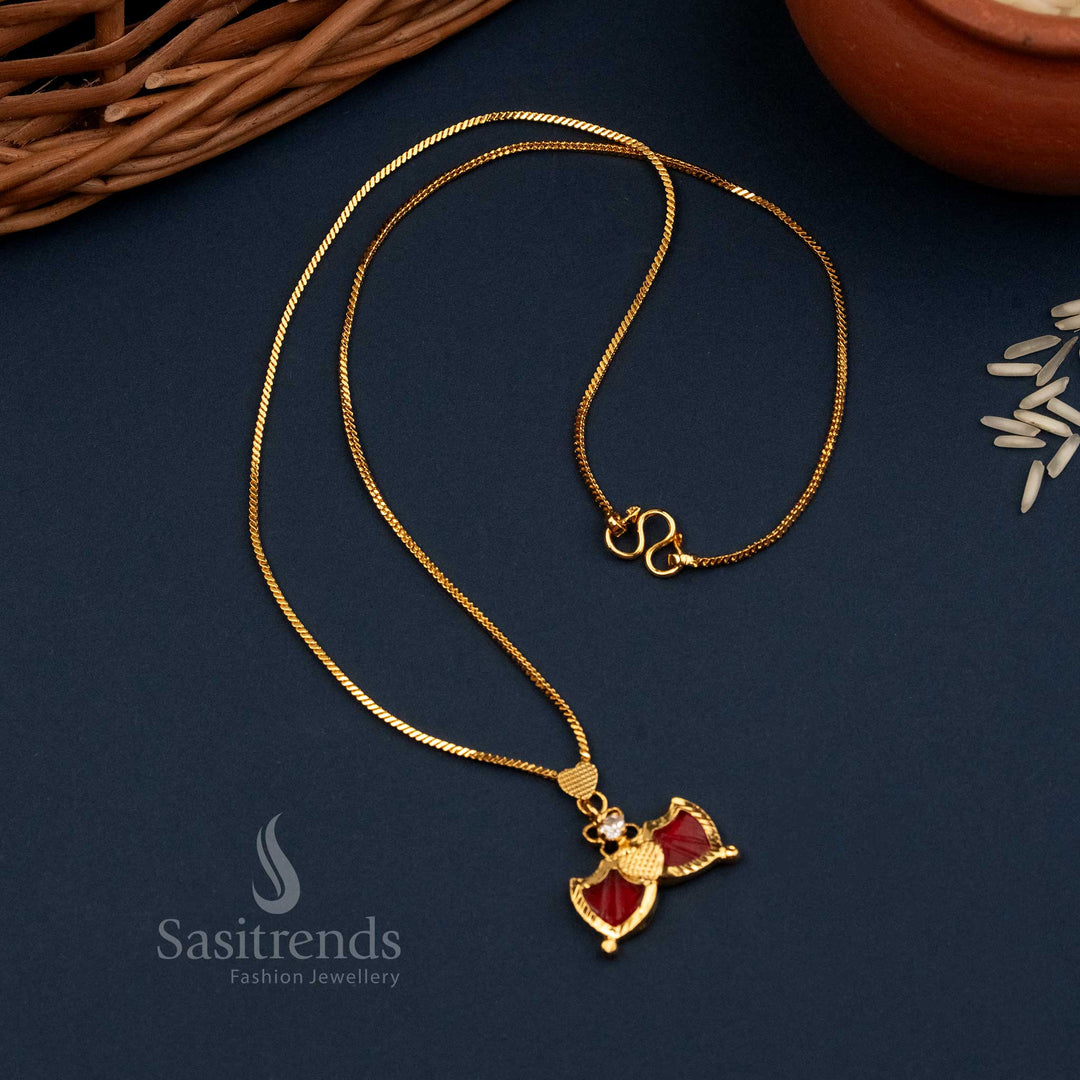 Traditional red Palakka necklace crafted in micro gold plating, perfect for Kerala festivals like Onam and Vishu – a heritage-inspired set by Sasitrends