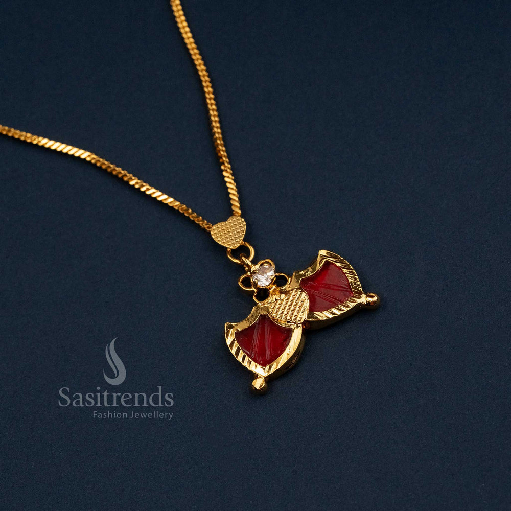 Elegant Kerala-style red Palakka necklace set with micro gold polish, featuring timeless temple accents – ideal for festive saree ensembles by Sasitrends