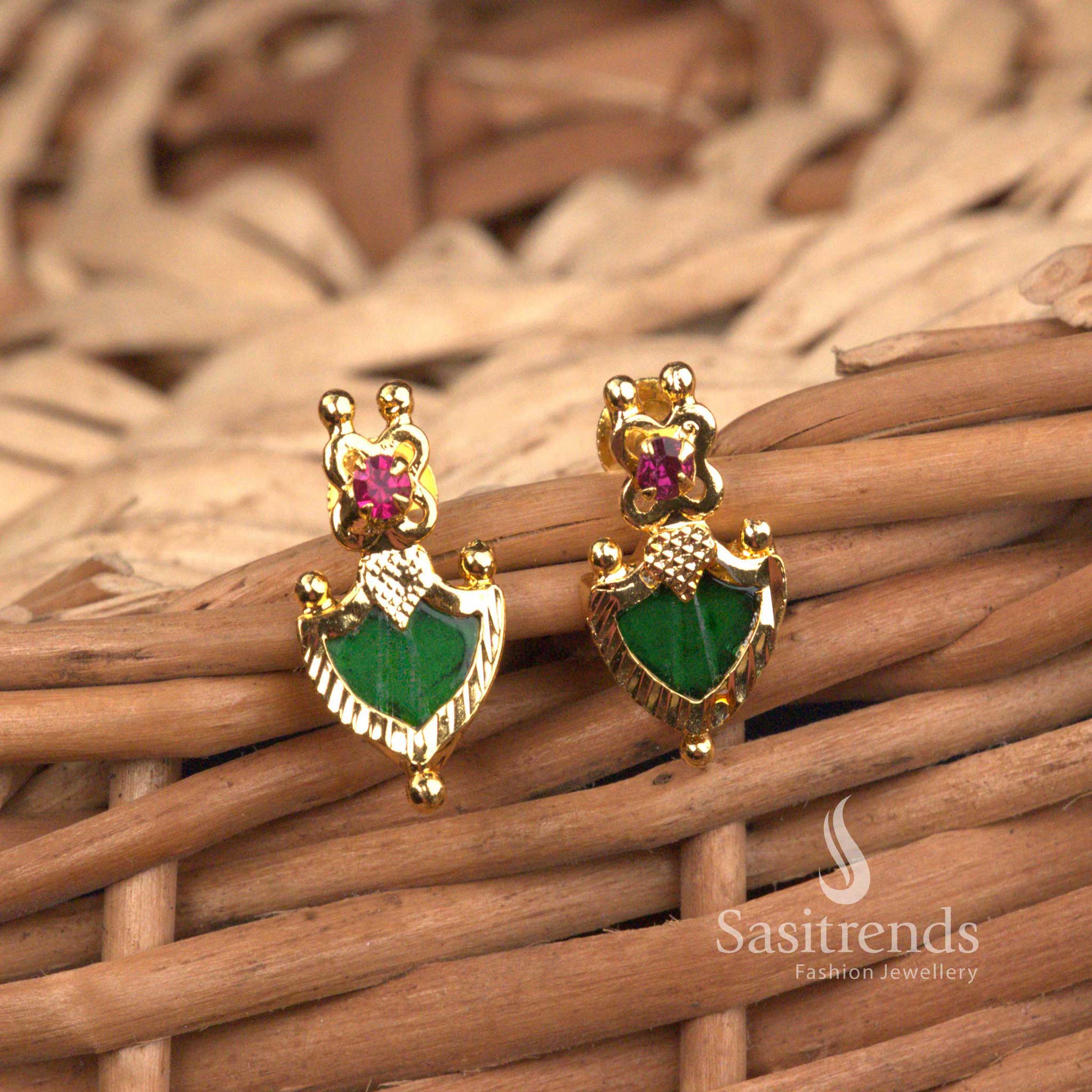 Micro Gold Plated Palakka Earrings - Kerala Tradition and Opulence - Sasitrends