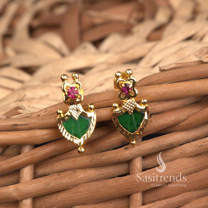 Micro Gold Plated Palakka Earrings - Kerala Tradition and Opulence - Sasitrends