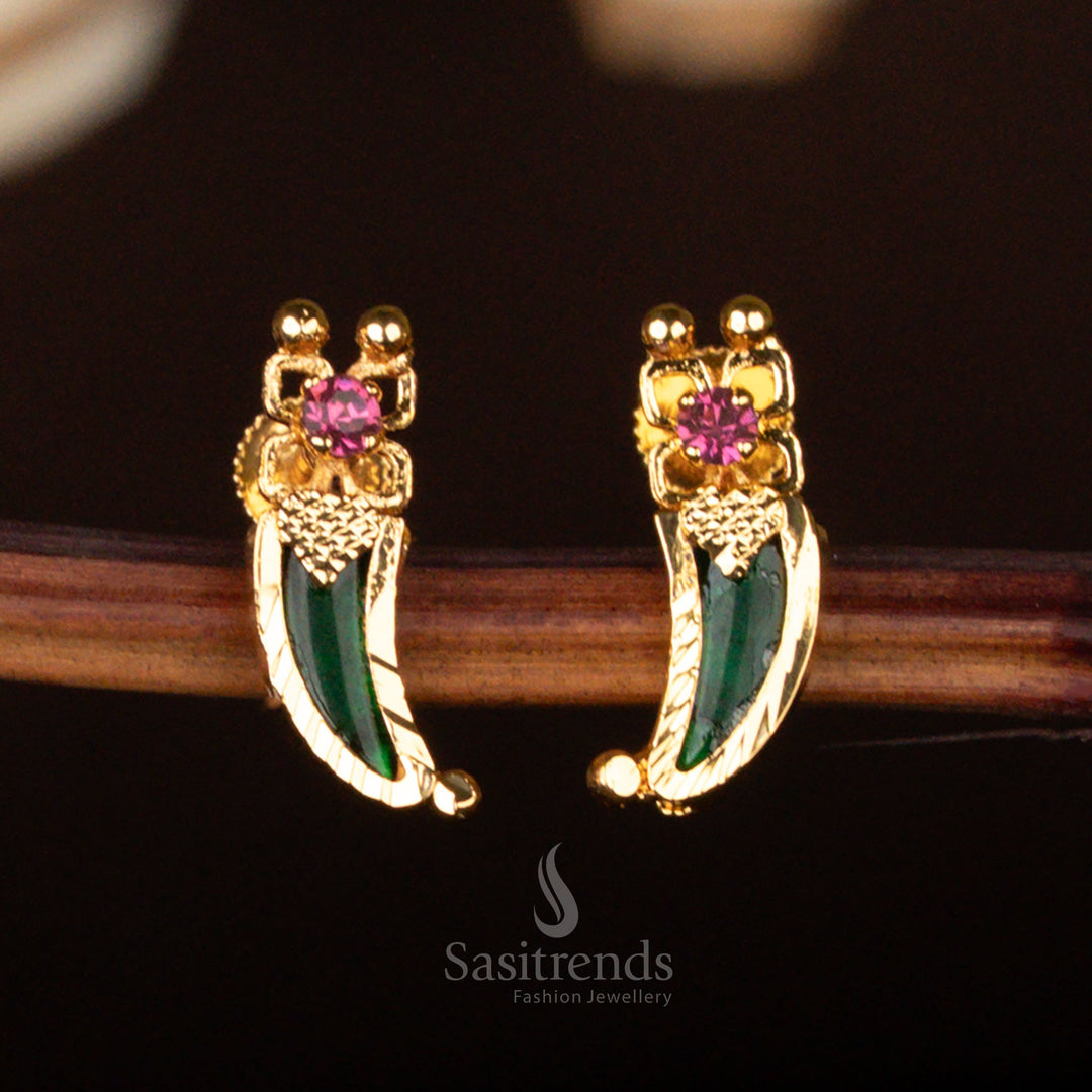 Kerala-style 24-carat pure gold plated Palakka Tiger Nail earrings, handcrafted traditional elegance – Sasitrends