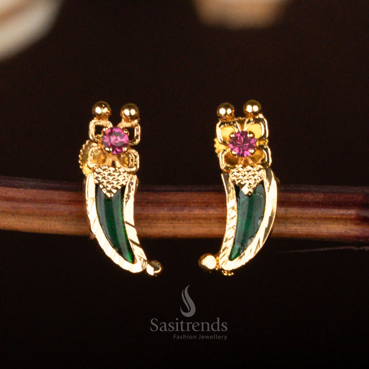 Kerala-Style One Gram Micro Gold Plated Palakka Tiger Nail Earrings with AD Stones – Traditional & Festive Wear - Sasitrends