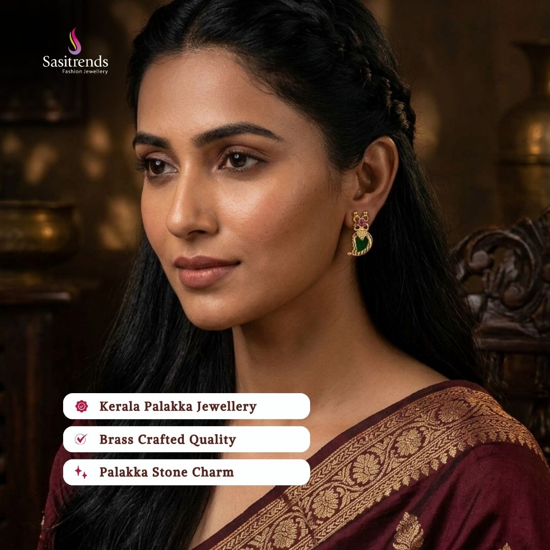 Guaranteed Micro gold plated AD stone palakka earrings model image - Sasitrends