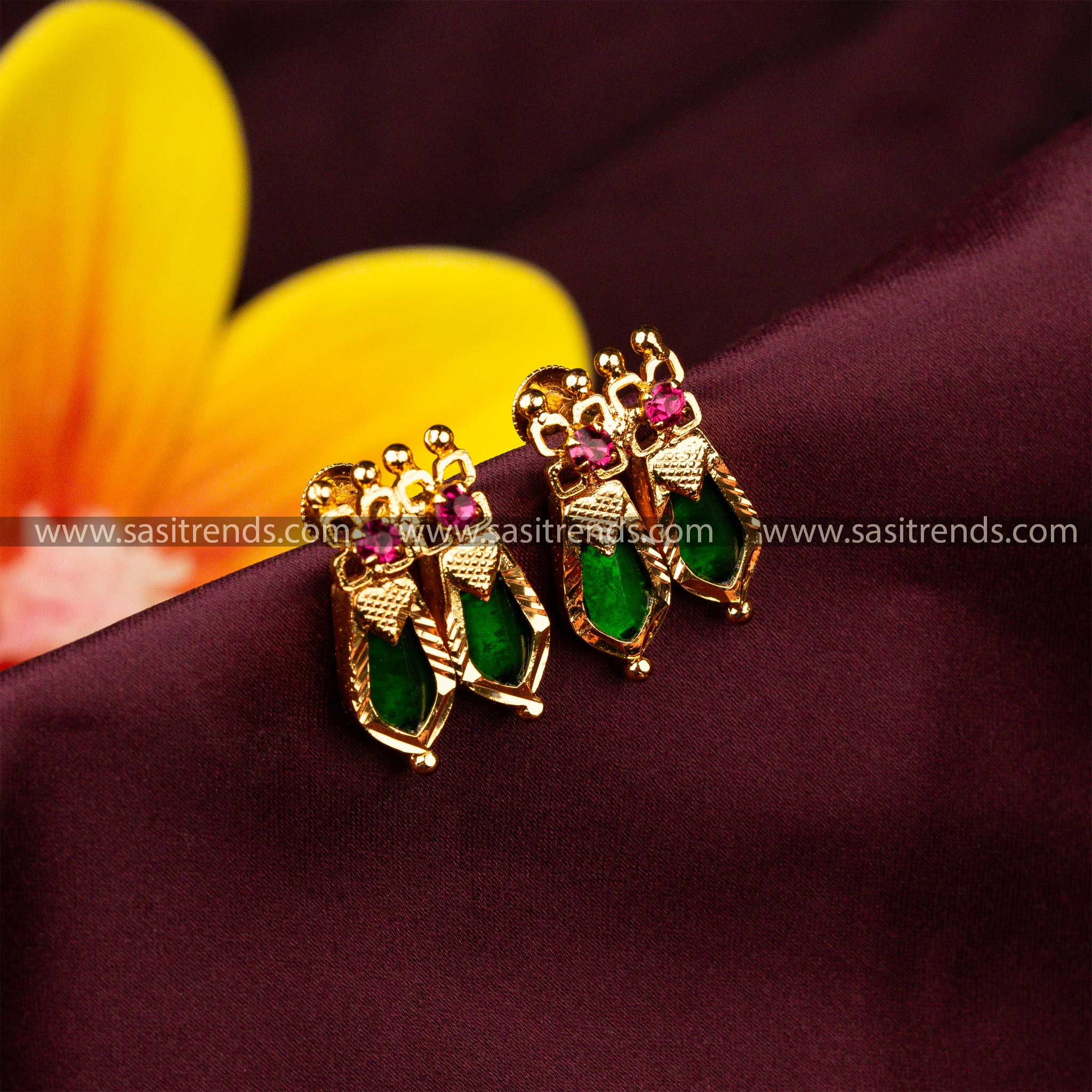 Sasitrends Enchanting Kerala Heritage Micro Gold Plated Double Palakka Earrings