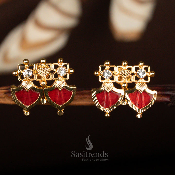 Temple wear Double Palakka earrings, featuring intricate gold finishing and traditional design – Sasitrends