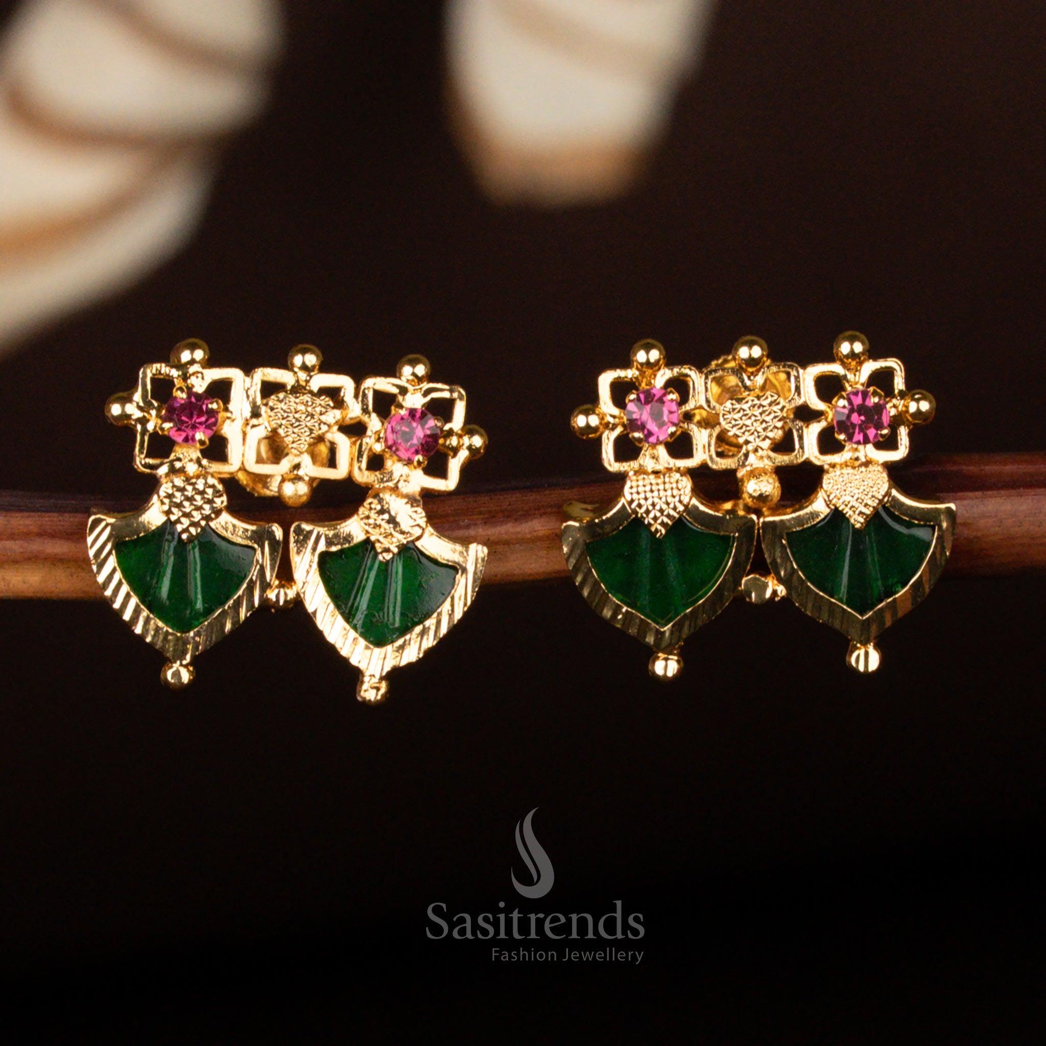 Temple wear Double Palakka earrings, featuring intricate gold finishing and traditional design – Sasitrends