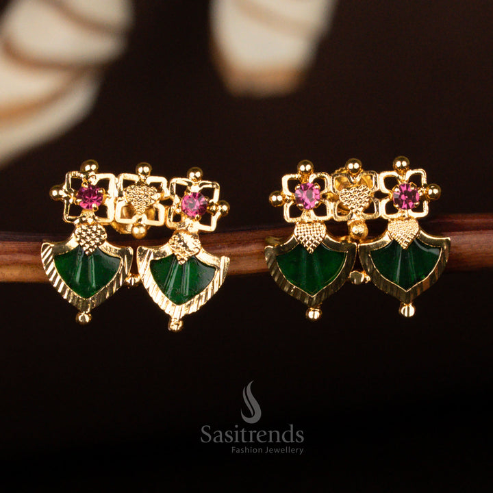 Temple wear Double Palakka earrings, featuring intricate gold finishing and traditional design – Sasitrends