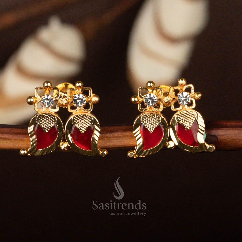 Temple wear Palakka Mango earrings, featuring intricate gold detailing and traditional craftsmanship – Sasitrends
