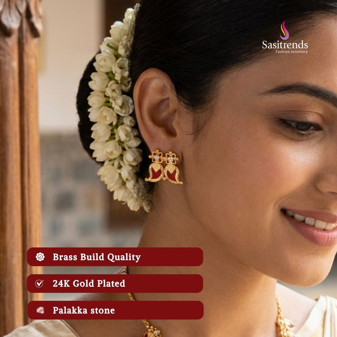 Guaranteed kerala style Micro gold plated AD stone palakka earrings - Sasitrends