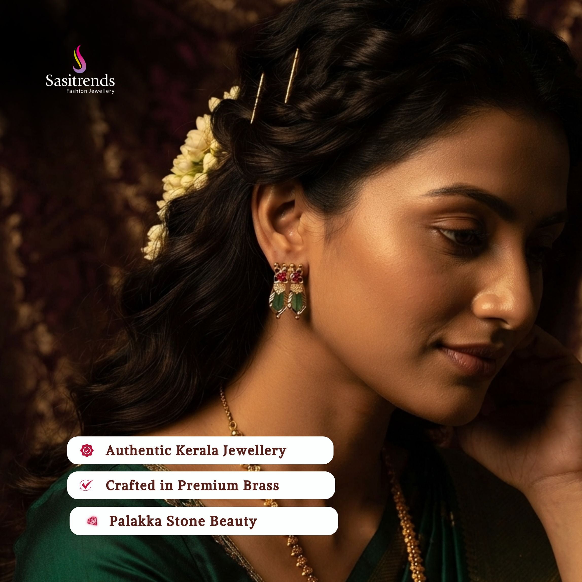 Guaranteed kerala style Micro gold plated AD stone palakka earrings - Sasitrends