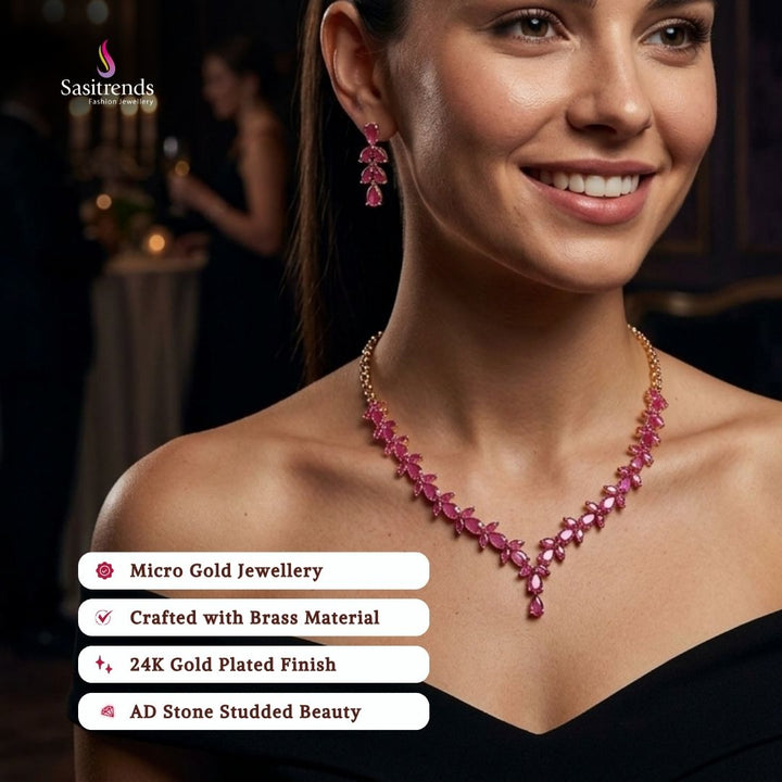 Guaranteed party wear Micro gold plated AD stone necklace set model image - Sasitrends