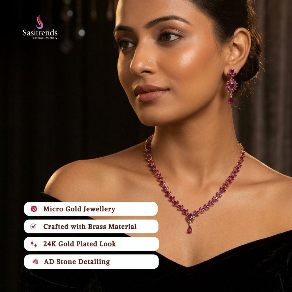 Guaranteed Micro gold plated AD stone necklace set  model image - Sasitrends