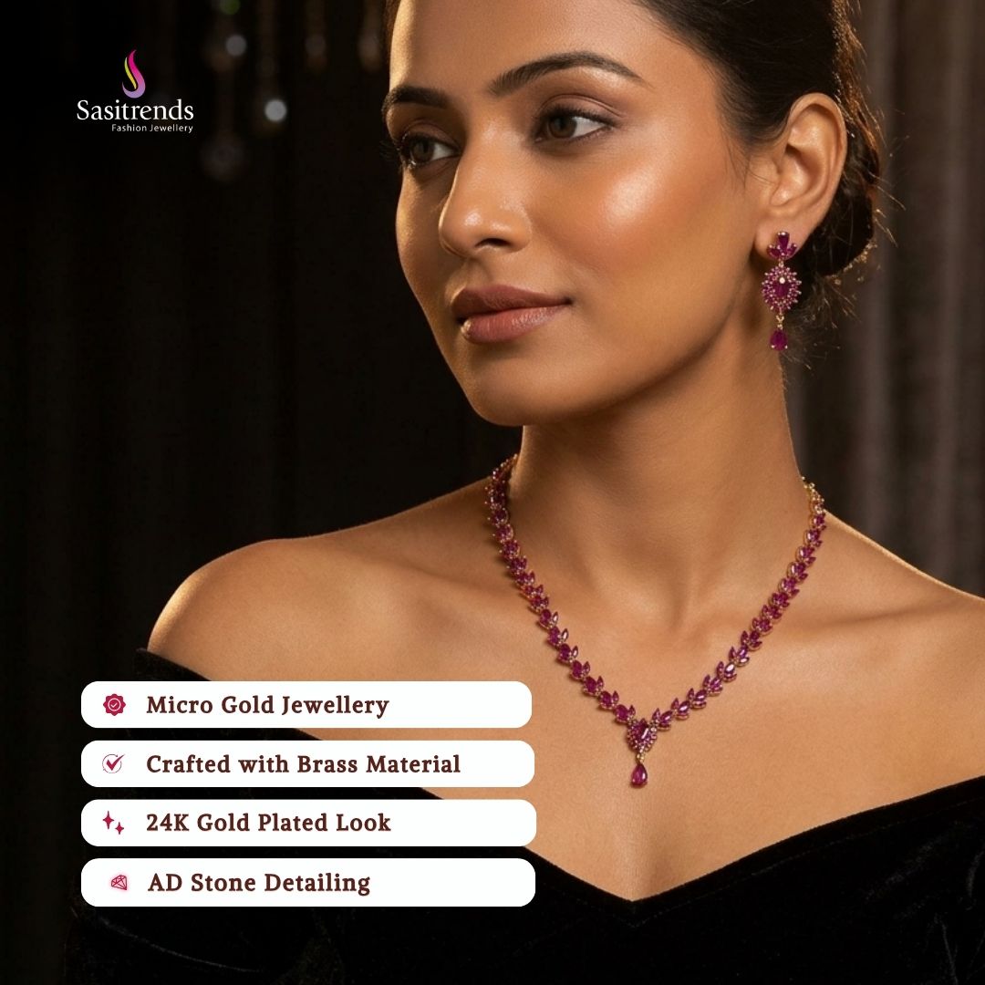Guaranteed Micro gold plated AD stone necklace set  model image - Sasitrends