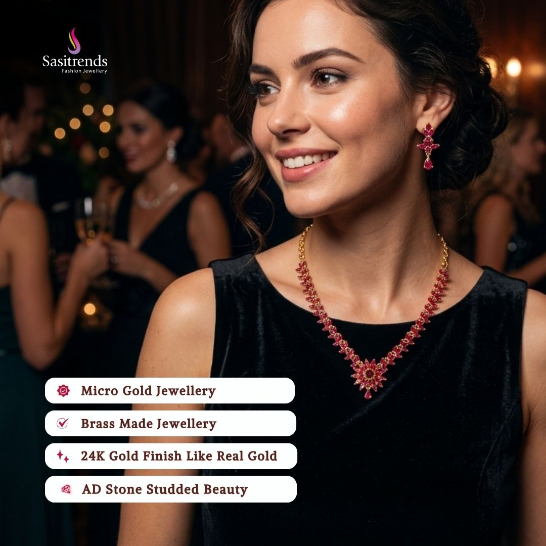 Guaranteed Micro gold plated AD stone necklace set model image - Sasitrends