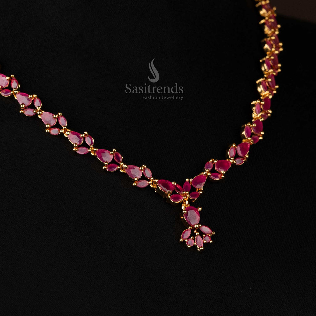 Sparkling American Diamond Micro Gold Plated Necklace Jewellery Set For Party Wear