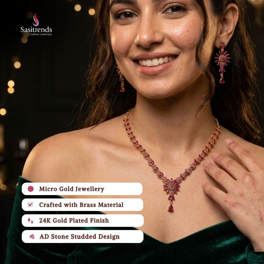 Guaranteed Micro gold plated AD stone necklace set model image - Sasitrends