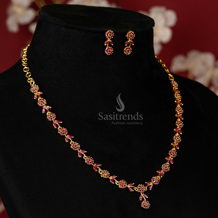 Elegant AD jewellery set with ruby stones and floral motifs - Sasitrends 