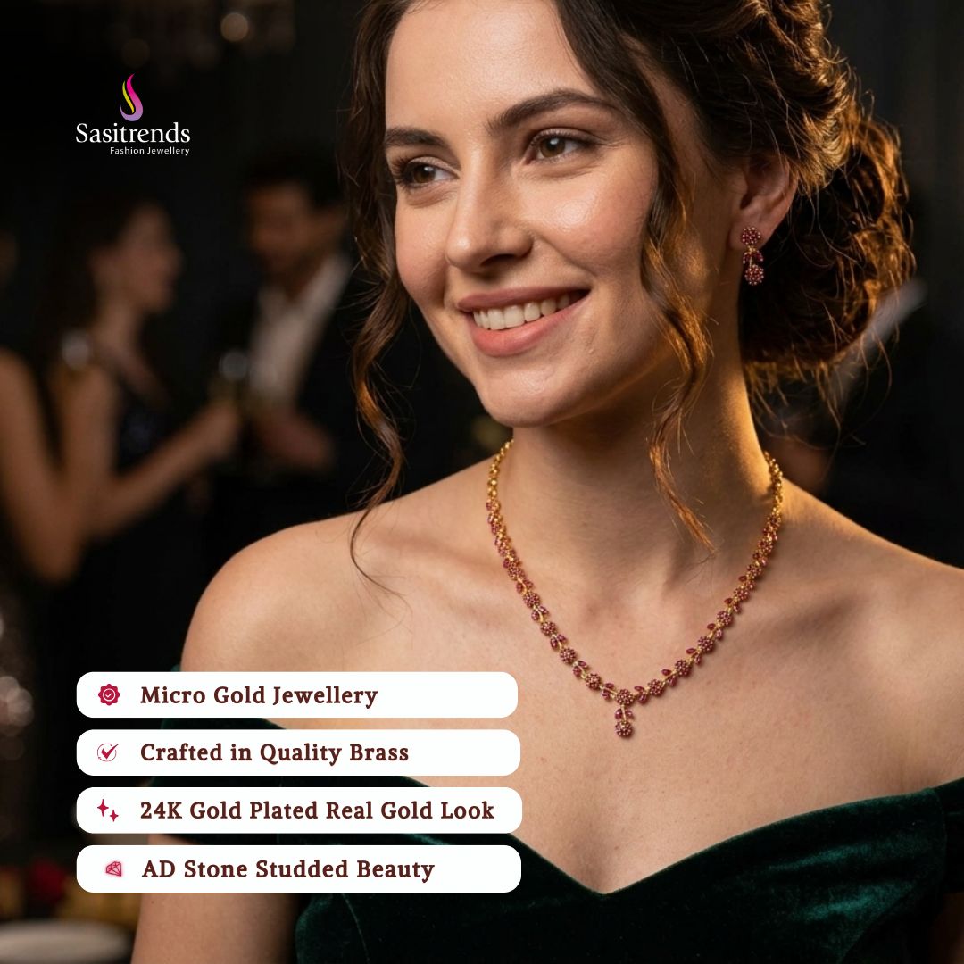 Guaranteed Micro gold plated AD stone necklace set model image - Sasitrends
