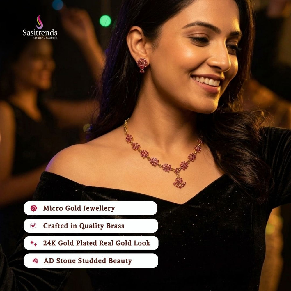 Guaranteed Micro gold plated AD stone necklace set model image - Sasitrends