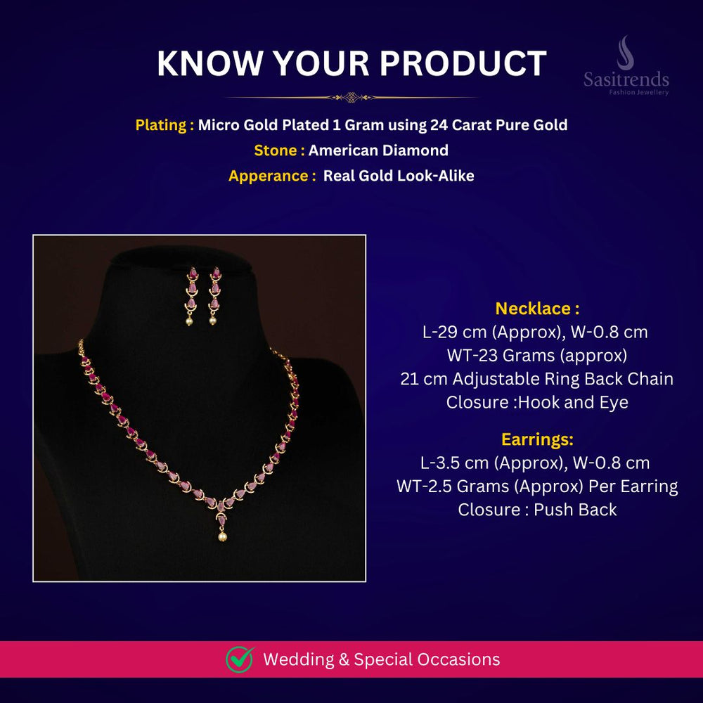 Micro gold plated AD Necklace jewellery set measurement Image - Sasitrends