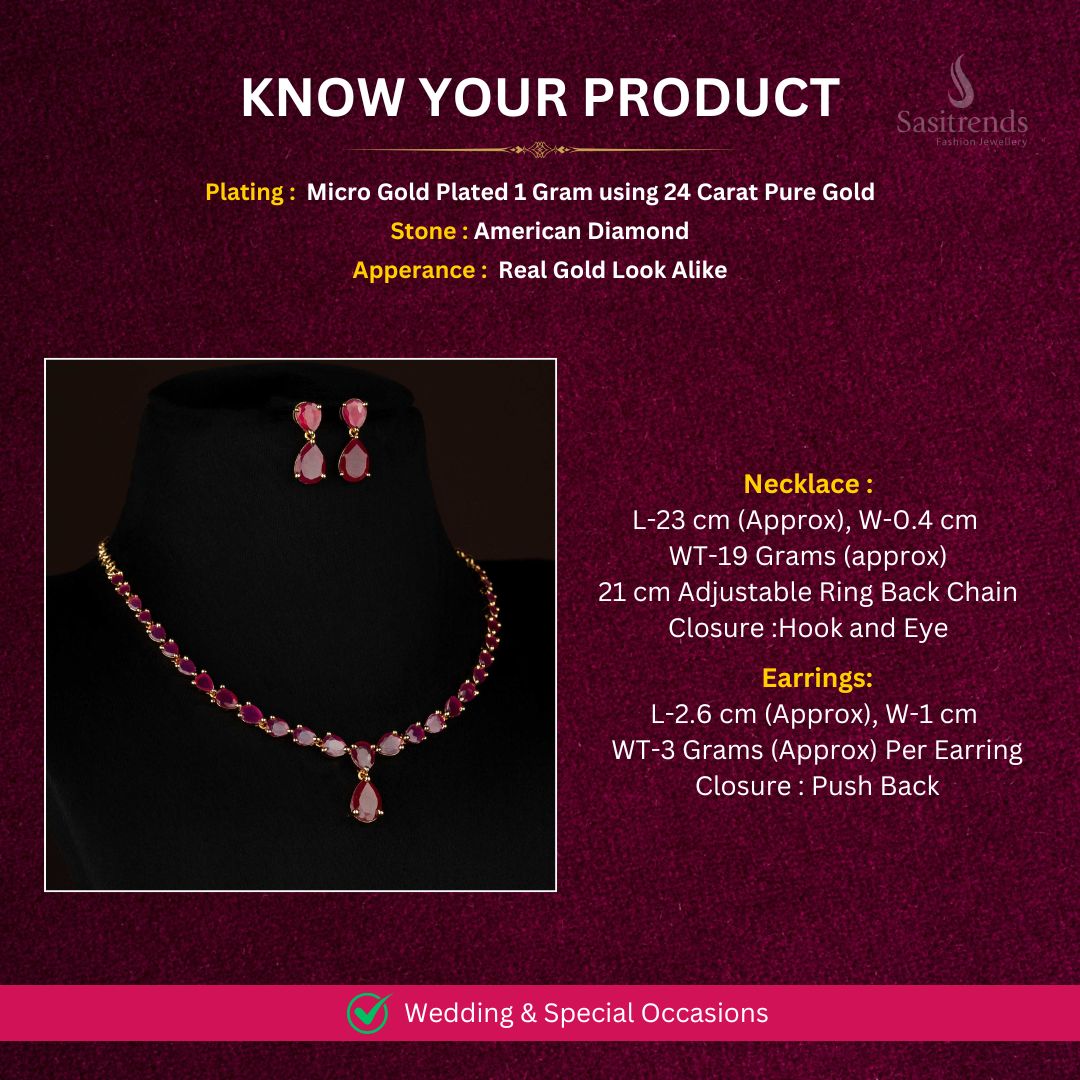 Micro Gold plated AD necklace set Measurement Image - Sasitrends