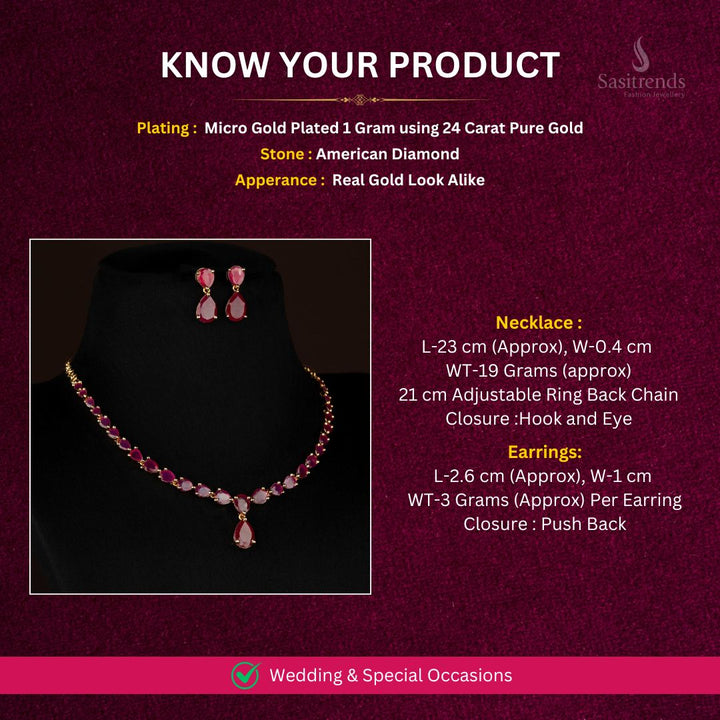 Micro Gold plated AD necklace set Measurement Image - Sasitrends