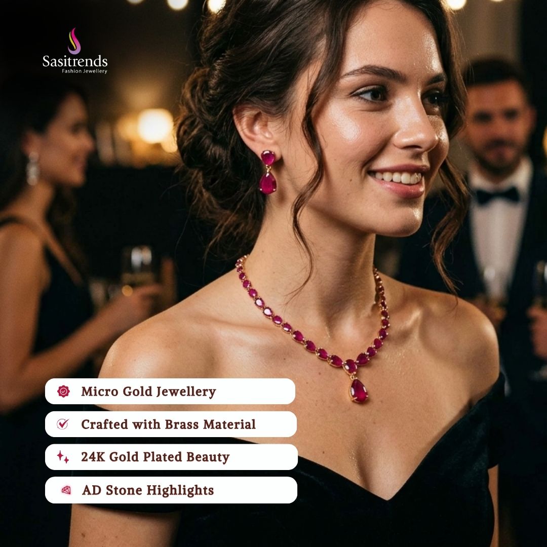 Guaranteed Micro gold plated AD stone necklace set model image - Sasitrends