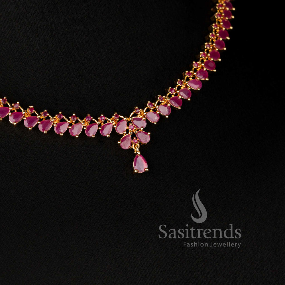 Premium Micro Gold Plated American Diamond Tapered Necklace Jewellery Set for Weddings, Receptions, and Festive Occasions - Sasitrends