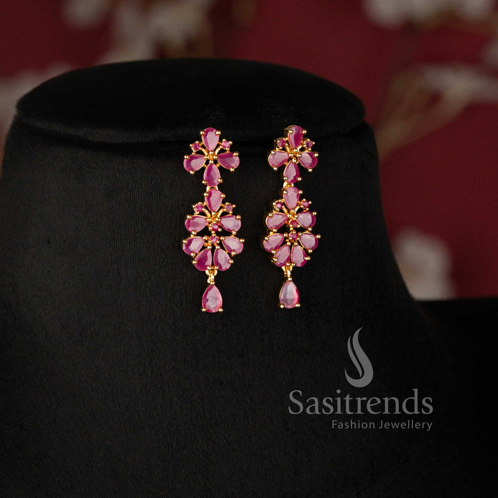 Premium Micro Gold Plated American Diamond Tapered Necklace Jewellery Set for Weddings, Receptions, and Festive Occasions - Sasitrends