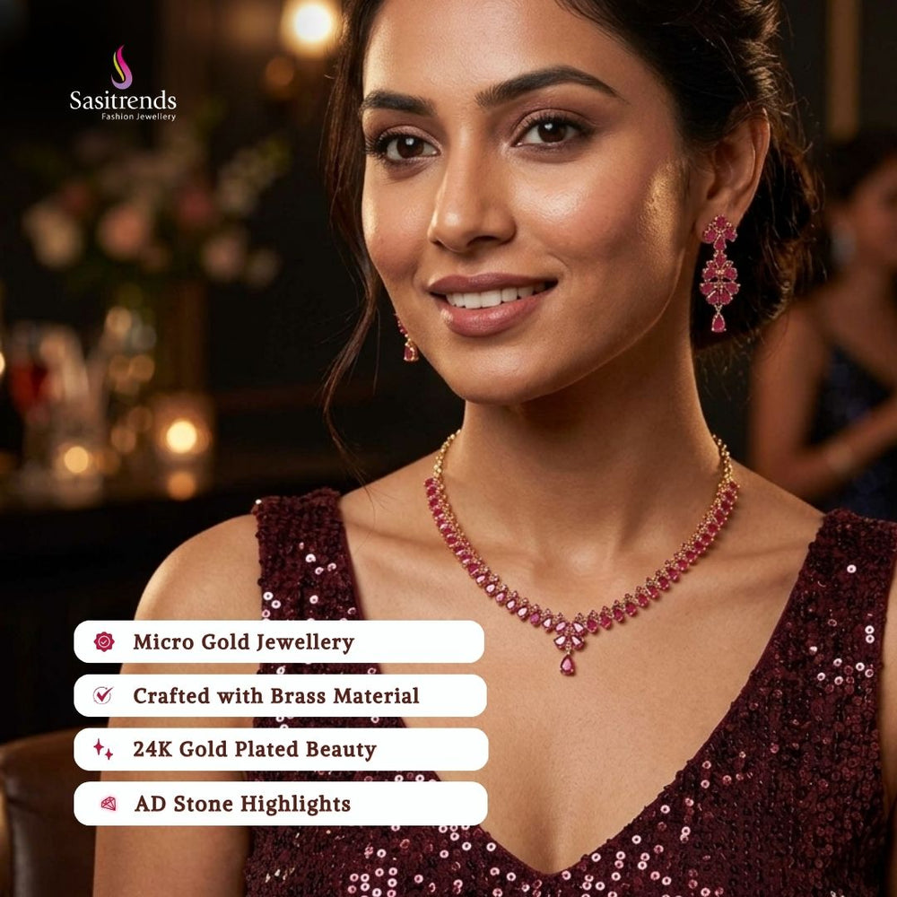 Guaranteed Micro gold plated AD stone necklace set model image - Sasitrends