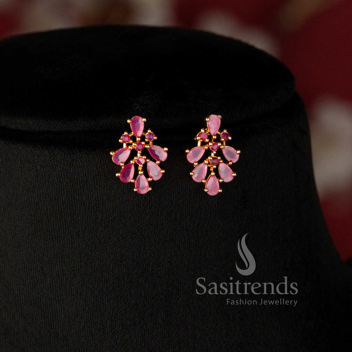 Elegant American Diamond Necklace Jewellery Set Featuring Round and Pear Cut Stone Clusters with Designer Stud Earrings - Sasitrends